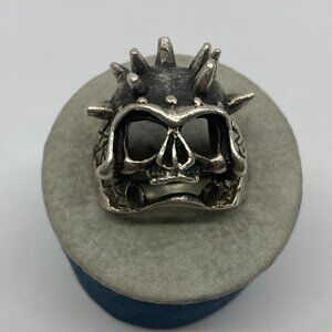 Vtg 1980 skull biker rock punk steampunk sterling 925 mens ring sz 11